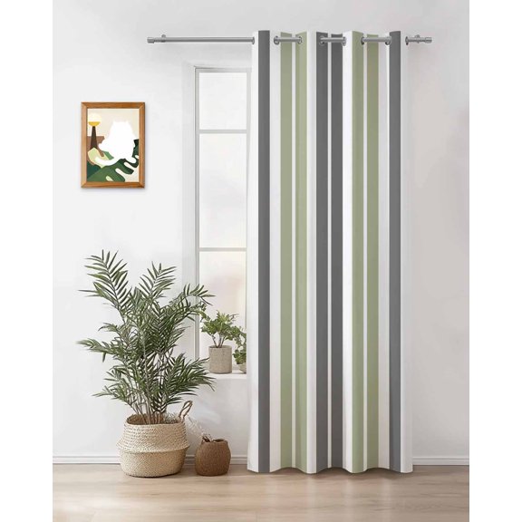 Sage Green Thermal Insulated Blackout Curtains for Bedroom 36 Length and Grey Striped Rectangular Geometric Room Darkening Curtain 1 Panel Grommet Window Curtain Drape for Living Room Nursery Room
