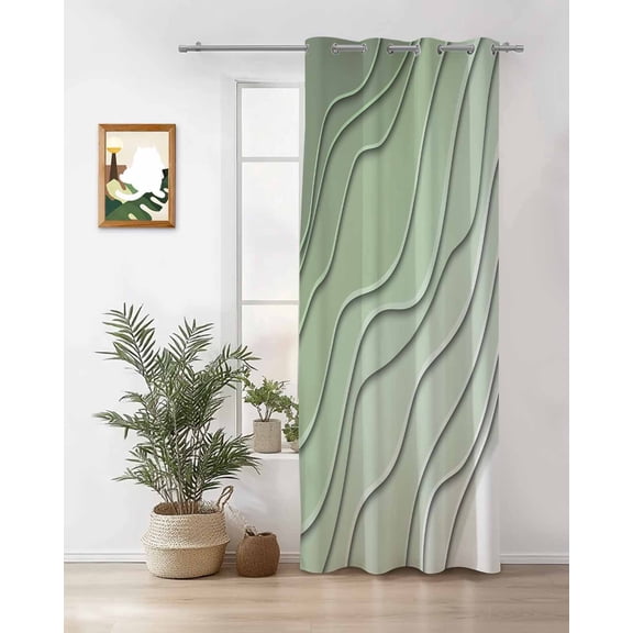 Sage Green Thermal Insulated Blackout Curtains for Bedroom 84 Length Ombre Stripes Geometric Color Gradient Room Darkening Curtain 1 Panel Grommet Window Curtain Drape for Living Room Nursery Room