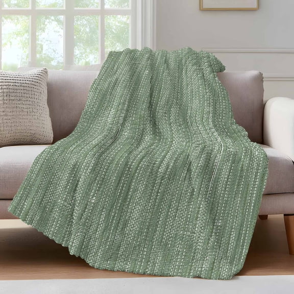Sage Green Throw Blanket for Couch Country Vintage Minimalist Solid Color Backdrop Soft and Warm Flannel 3D Striped Fluffy Fuzzy Fleece Blanket Lightweight Throw for Bed, Sofa 40 x 60 Inches