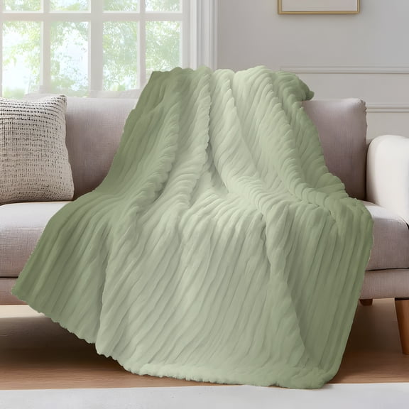 Sage Green Throw Blanket for Couch Ombre Solid Color Gradient Modern Art Soft and Warm Flannel 3D Striped Fluffy Fuzzy Fleece Blanket Lightweight Throw for Bed, Sofa 30 x 40 Inches