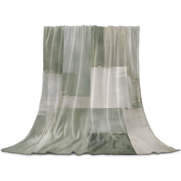 Sage Green Throw Blanket for Couch, Soft Lightweight Flannel Fleece Blanket, Abstract Geometric Color Block Modern Vintage Microfiber Plush All Season Decorative Blankets for Sofa Office Lap 30"x40"