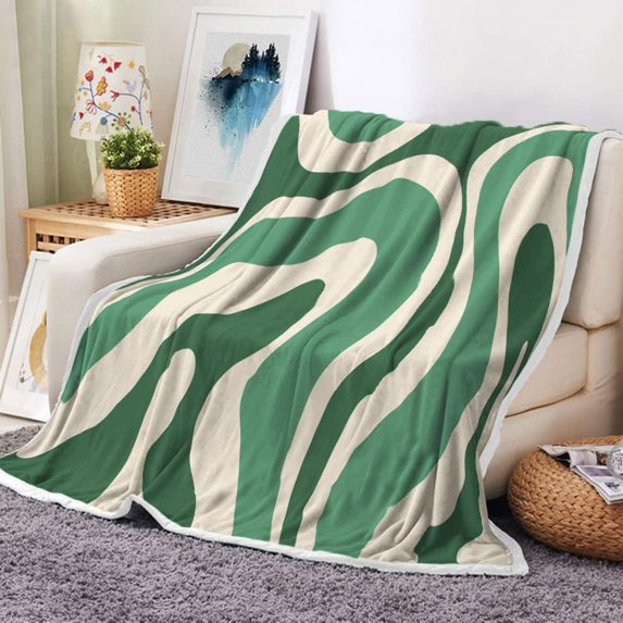 Sage Green Throw Blanket, Retro Boho Aesthetic 70S Abstract Blankets and Throws for Couch Sofa, Super Warm Cozy Microfiber Flannel Blanket for Bed Living Room Camping Travel 50x60 Inches