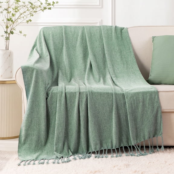 Battilo Sage Green Throw Blanket, Soft Cozy Chenille Blankets,Knit Throws for Spring Decor,50"x60"