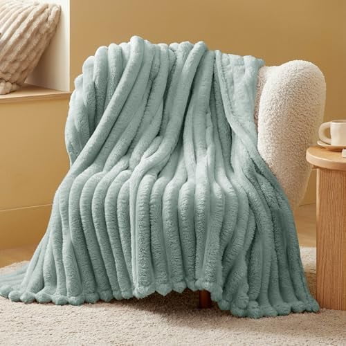 Sage Green Throw Blanket for Couch - Super GentleSoft Cozy Blankets for Women, Cute Small Fleece Throws for Girls,50x60 Inches, Wider Striped Design