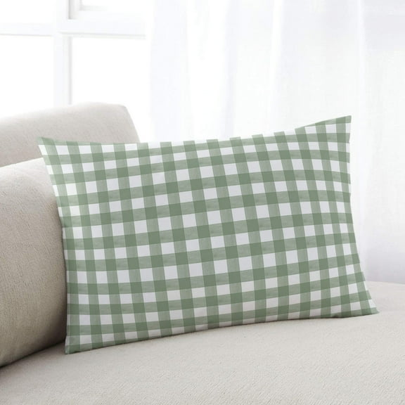 Sage Green Throw Pillow Cover Case, Couch Sofa Bed Pillowcase, Soft Decorative Lumbar Pillow Protector, Rural Minimalism Buffalo Plaid 16x24Inch Reversible Pillow Shams with Zipper