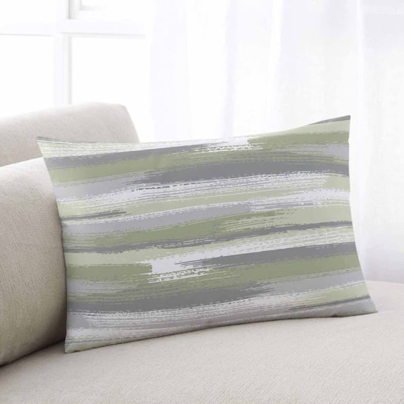 Sage Green Throw Pillow Cover, Pillowcase Protectors with Zipper, Breathable Decorative Lumbar Pillow Case Cover, Modern Abstract Grey Striped Art Pillow Shams for Couch Sofa 12x20Inch