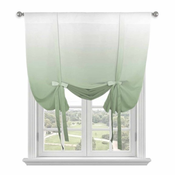 Sage Green Tie Up Curtains Window Shades, Green Gradient Ombre Color Rod Pocket Tie Up Window Shade Adjustable Balloon Curtain Shade for Blinds Kitchen Bathroom, 1 Panel, 34"x45"