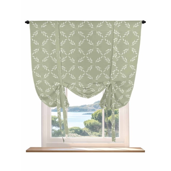 Sage Green Tie Up Curtains for Windows 45 Inch Length Balloon Curtains Kitchen Adjustable Balloon Window Shade Geometric Flower Leaf Diamond Plaid Retro Tie Up Valance Bathroom Curtain Window 34"x45"
