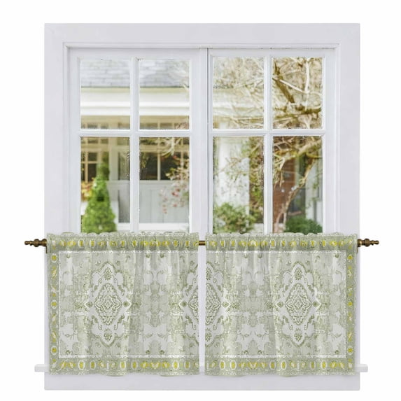 Sage Green Tier Curtains, Boho Retro Decorative Abstract Floral Ethnic Light Filtering Kitchen Curtains, 2Pcs Rod Pocket Half Window Treatments Panels for Sink Cafe Cabinet Camper 27.5x24 Inches