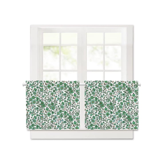 Sage Green Tiny Flowers Short Blackout Curtains 30 Inch Long,Farmhouse Botanical Rod Pocket Kitchen Curtains,2 Panels Thermal Insulated Room Darkening Drapes for Bedroom,30"W x 30"L