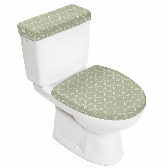 Sage Green Toilet Lid Cover and Tank Cover Set, Sage Green 2pc Stretch Toilet Lid Seat Covers for Bathroom Washable Protector with Elastic Edge for Standard & Elongated Toilets