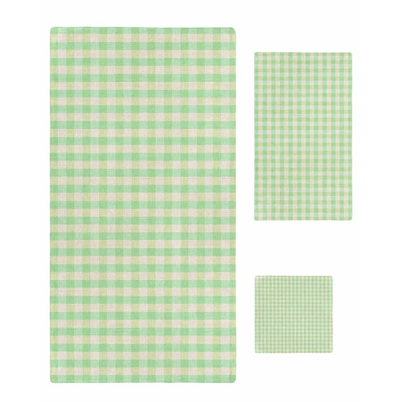 Sage Green Towel Set of 3, Soft Microfiber Bath Towels, Hand Towel, Washcloths, Grid Checkered Plaid Gingham Lattice Trellis Quick-Dry Absorbent Towels for Bathroom Kitchen Hotel Beach Gym Spa