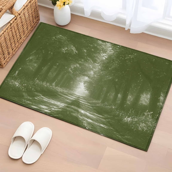 Sage Green Trees Bathroom Rug Washable 2x3 Entryway Rug Non Slip Forest Art Decor Spring Summer Nature Leaf Front Door Mat Low Pile Indoor Doormat Throw Floor Carpet for Kitchen Bedroom Entrance