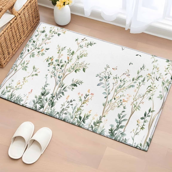 Sage Green Trees Bathroom Rug Washable 2x3 Entryway Rug Non Slip Green Eucalyptus Leaves Front Door Mat Low Pile Indoor Doormat Throw Floor Carpet for Kitchen Bedroom Entrance