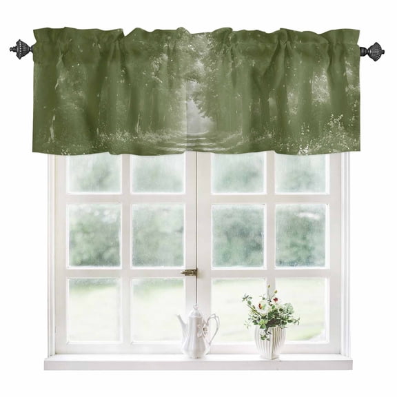 Sage Green Trees Kitchen Valances for Windows 42x12 Inch Kitchen Curtains Valances Rod Pocket Forest Art Decor Spring Summer Nature Leaf Bathroom Window Valances for Window Treatment Decor