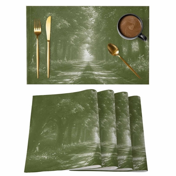 Sage Green Trees Placemats Set of 6 Forest Art Decor Spring Summer Nature Leaf Place Mats Indoor Wipeable Table Mats Washable Dining Table Placemats for Kitchen Holiday Party Home Decor 13x19 Inch