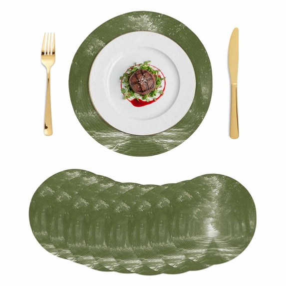 Sage Green Trees Round 15 Inch Placemats Set of 8, Forest Art Decor Spring Summer Nature Leaf HeatResistant Non Slip Place Mats for Dining Table, Wipeable Braided Kitchen Table Mats for Housewarming
