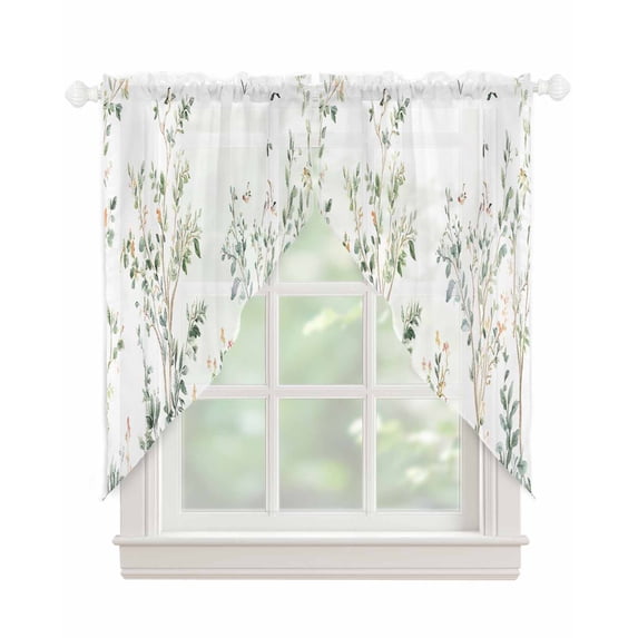 Sage Green Trees Swag Valances for Windows, Green Eucalyptus Leaves Rod Pocket Sheer Valances for Large Windows, Swag Toppers Light Filtering for Kitchen Living Room 2 Panels 36''x63''