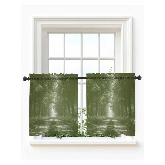 Sage Green Trees Tier Curtains 24 Inch Length,Sheer Curtains for Bedroom Living Room,Forest Art Decor Spring Summer Nature Leaf Rod Pocket Voile Drapes Kitchen Curtains for Window 27.5"x24" 2 Panels