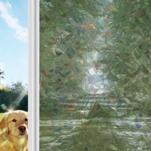 Sage Green Trees Window Privacy Film Stain Glass,Reusable Decorative Rainbow Window Film,Forest Art Decor Spring Summer Nature Leaf Static Cling Sun Blocking Stickers Decals Covers 23.6" x 59" (2pcs)