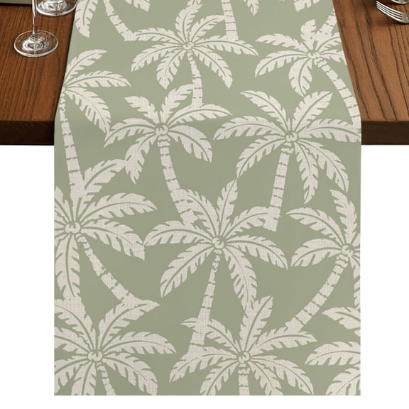 Sage Green Tropical Burlap Cotton Table Runner 13x48 Inches Long, Summer Beach Coastal Palm Trees Farmhouse Table Runners, Outdoor Dining Tablecloths Decor for Baby Shower/Party/Wedding