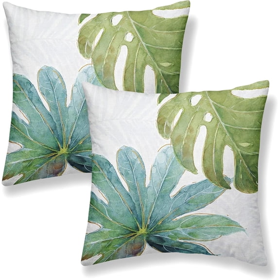 Sage Green Tropical Leaves Pillow Covers 20x20 Inch 2 Pcs Botanical Palm Leaf Spring Summer Outdoor Decor Throw Pillows Coastal Nautical Decoration Pillowcase Linen Cushion Cover for Couch Sofa