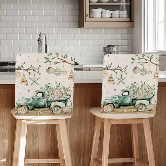 Sage Green Truck Chair Covers Set of 1 Ocean Starfish Shell Chair Back Covers Stretch Removable Washable Slipcovers Protector for Dining Room Kitchen Party Decor