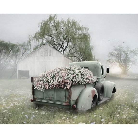 Sage Green Truck with Blush Petunias Poster Print by Lori Deiter LD2249