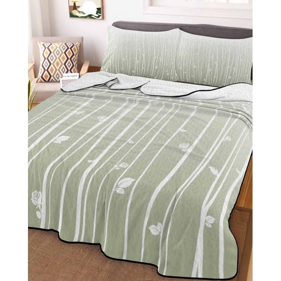 Sage Green Twin Size Down Alternative Comforter, Lightweight Comforter Quilt Bedding Set with Pillow Shams Floral Stripe Gradient Simple Branch Texture All Seasons Bed Comforter Duvet Insert 68"x86"