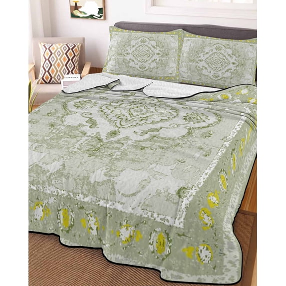 Sage Green Twin XL Size Down Alternative Comforter,Lightweight Comforter Quilt Bedding Set with Pillow Shams Boho Retro Decorative Abstract Floral Ethnic Bed Comforter Duvet Insert 68"x98"