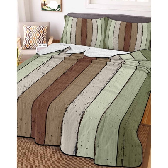 Sage Green Twin XL Size Down Alternative Comforter, Lightweight Comforter Quilt Bedding Set with Pillow Shams Farmhouse Wood Grain Vintage Brown Striped All Seasons Bed Comforter Duvet Insert 68"x98"