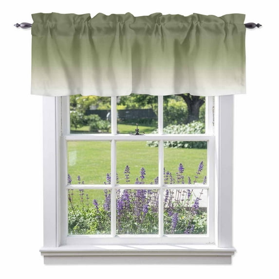 Sage Green Valance Curtain and Beige Ombre Color Gradient Window Valances Rod Pocket Short Curtains Window Treatments for Kitchen Bedroom Bathroom Laundry 42" x 18"