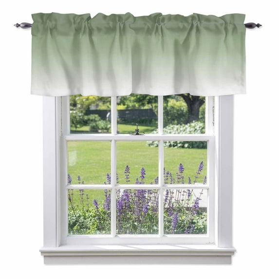 Sage Green Valance Curtain and White Ombre Color Gradient Window Valances Rod Pocket Short Curtains Window Treatments for Kitchen Bedroom Bathroom Laundry 60" x 18"