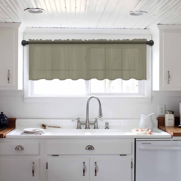 Sage Green Valance Curtains for Kitchen/Living Room/Bathroom/Bedroom Window, Brown Solid Color Simple Abstract Rod Pocket Small Topper Half Short Window Curtains Voile Sheer Scarf 54"x18"