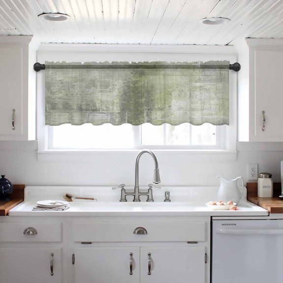 Sage Green Valance Curtains for Kitchen/Living Room/Bathroom/Bedroom Window,Retro Oil Painting Modern Abstract Art Aesthetics Rod Pocket Small Topper Half Short Window Curtains Sheer Scarf 42"x12"