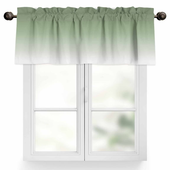 Sage Green Valances for Windows, 60 x 18in, and White Ombre Color Gradient Rod Pocket Kitchen Valance Curtain Light Filtering Window Treatments for Living Room Bedroom, 1 Panel