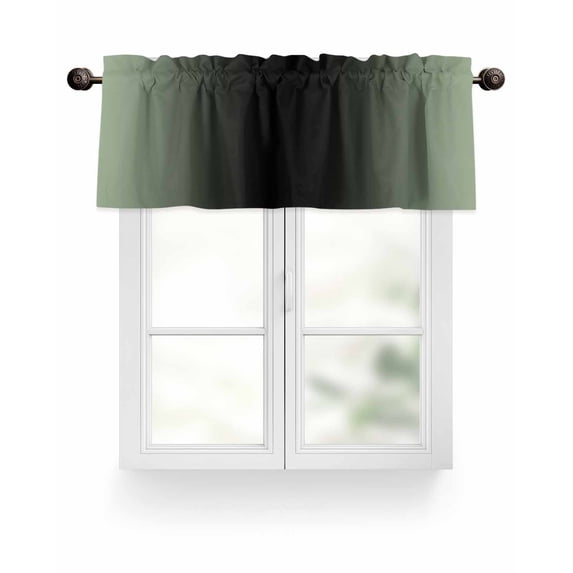 Sage Green Valances for Windows and Black Gradient Valance Rod Pocket Light Filtering Short Window Treatments Curtains for Kitchen Bathroom Living Room Bedroom, 1 Panel, 60 x 18 Inch