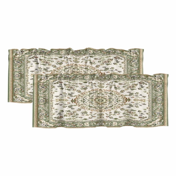 Sage Green Valances for Windows, Decorative Rod Pocket Window Valance Curtains, Southwest Tribal Antique Boho-Chic Heritage Short Curtain Drapes for Kitchen/Living Room, 2 Panels, 42" W x 12" L