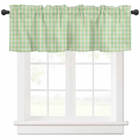 Sage Green Valances for Windows Farmhouse Kitchen Curtains Valances Rod Pocket Valance Curtains for Kitchen Windows Grid Checkered Plaid Gingham Lattice Trellis Window Valances for Bathroom 54"x18"