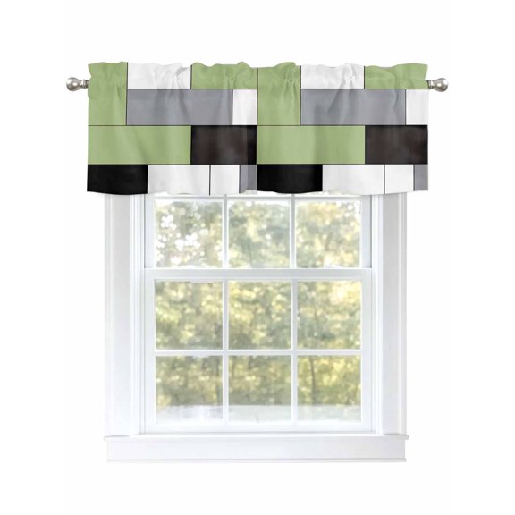 Sage Green Valances for Windows, Rod Pocket Kitchen Valance Curtains - Soft & Washable Small Window Treatment for Living Room,&nbsp;Bathroom, Abstract Patchwork Art , 42x12 Inch, 1 Panel