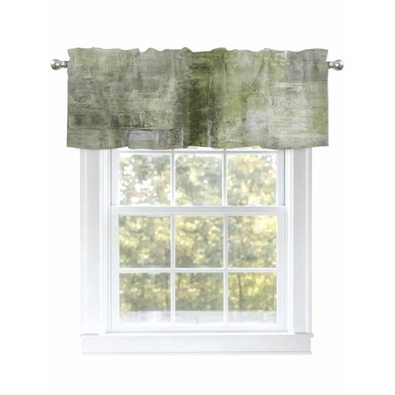 Sage Green Valances for Windows, Rod Pocket Kitchen Valance Curtains - Soft & Washable Small Window Treatment for Living Room, Bathroom, Abstract Spring Art , 42x12 Inch, 1 Panel