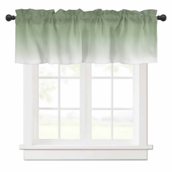 Sage Green Valances for Windows and White Ombre Color Gradient Rod Pocket Curtain Valance Window Treatment Short Curtains for Kitchen Living Room, 60"x18"