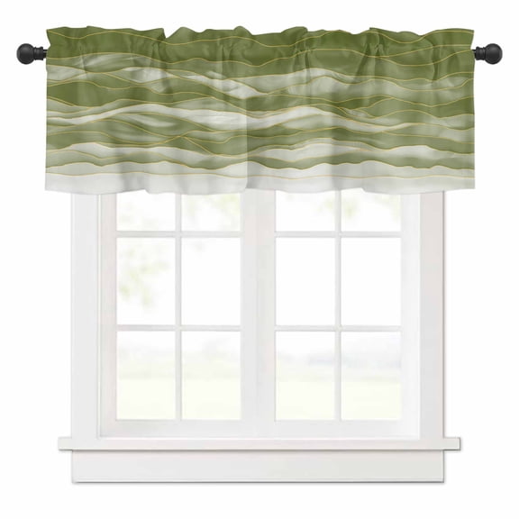 Sage Green Valances for Windows Gradient Ripple Rod Pocket Curtain Valance Window Treatment Short Curtains for Kitchen Living Room, 42"x18"