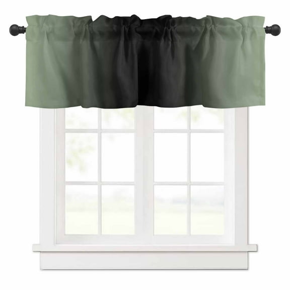 Sage Green Valances for Windows and Black Gradient Rod Pocket Curtain Valance Window Treatment Short Curtains for Kitchen Living Room, 42"x18"