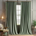 thumbnail image 1 of Sage Green Velvet Curtains 90 inches 2 Panels - Pinch Pleat Luxury Room Darkening Window Drapes for Bedroom Living Room Thermal Insulated Super Soft Blackout, Back Tab Rod Pocket, W52 x L90, 1 of 14