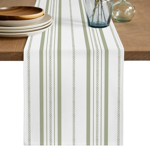 Sage Green Vertical Stripes Table Runner 90 Inches Long,Geometric Farmhouse Striped Cotton Linen Table Runners Dresser Scarves,Fabric Tabletop Scarf Furniture Cover for Home Dinner Party 13"x90"