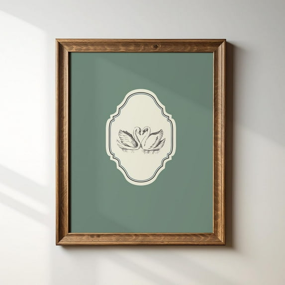Sage Green Vertical Swans Illustration Print, Trendy Decor, Nursery Decor, Vintage Wall Art, Modern Wall Decor For Living Room, 8x12 UNFRAMED