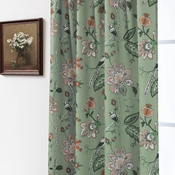 Sage Green Vintage Floral Curtains, Spring Cottage Core Pink Flower Botanical Printed Whimsical Cottagecore Farmhouse Patterned Blackout Drape for Bedroom Living Dining Room 84 Length 2 Panel Set