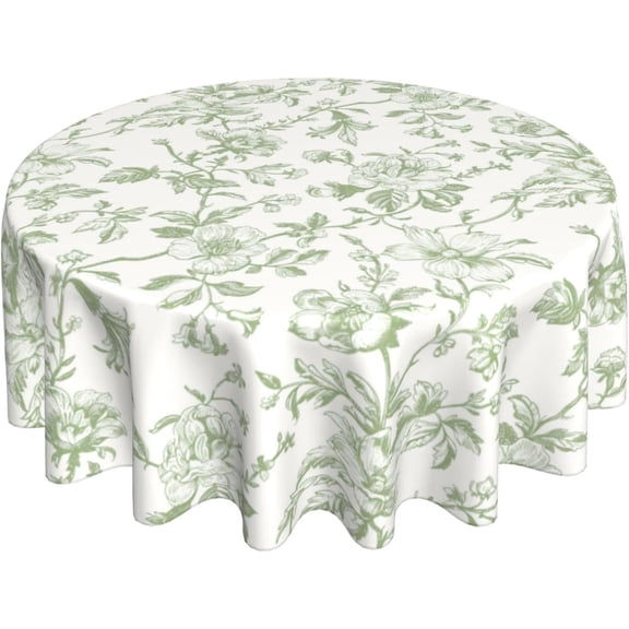 Sage Green Vintage Floral Round Tablecloth 70 Inch Chinoiserie Flower Table Cloth Spring Summer Holiday Table Covers Polyester Indoor Outdoor Farmhouse Tablecloth for Kitchen Dining Party Picnic