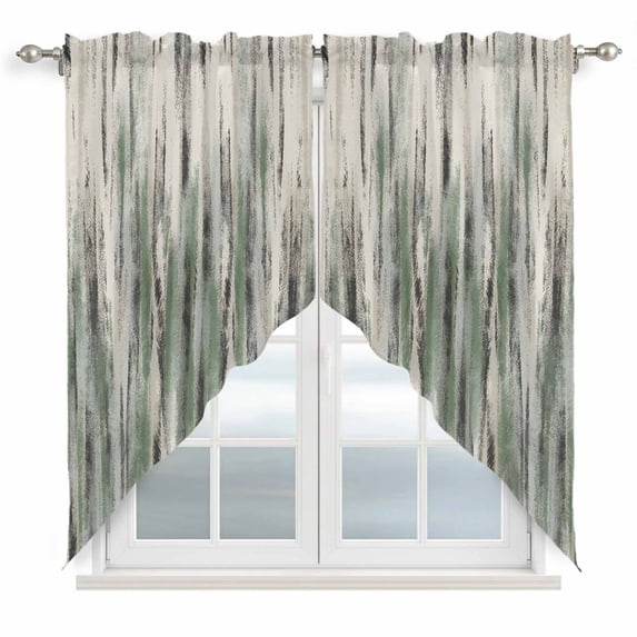 Sage Green Vintage Kitchen Window Curtains, Swag Curtains Valance for Bedroom Living Room Bathroom, Stripes Painting Retro Abstract Art Rod Pocket Window Curtain Block Drapes 2 Panels 36"x36"